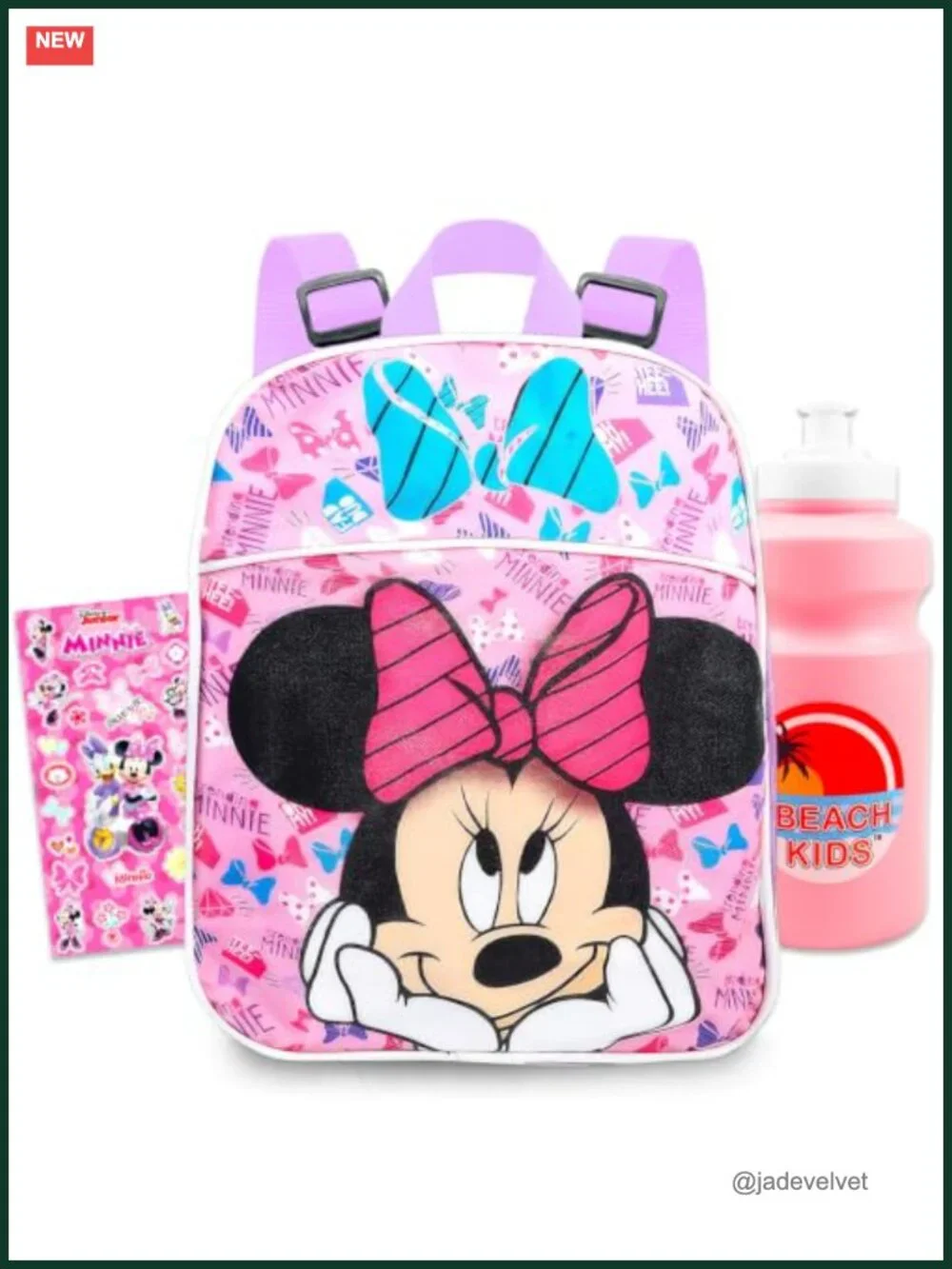 Disney Minnie Mouse Mini Backpack Kids 3 Pc Set w/ Water Bottle Stickers